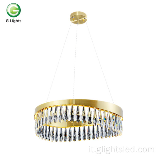 Lampadario a led moderno in acciaio inox K9 cristallo 3000k